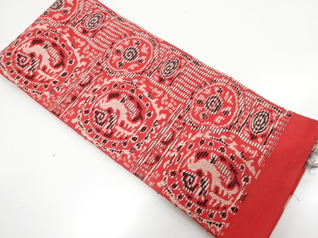 JAPANESE KIMONO / ANTIQUE HANHABA OBI / WOVEN FLOWER & BIRD